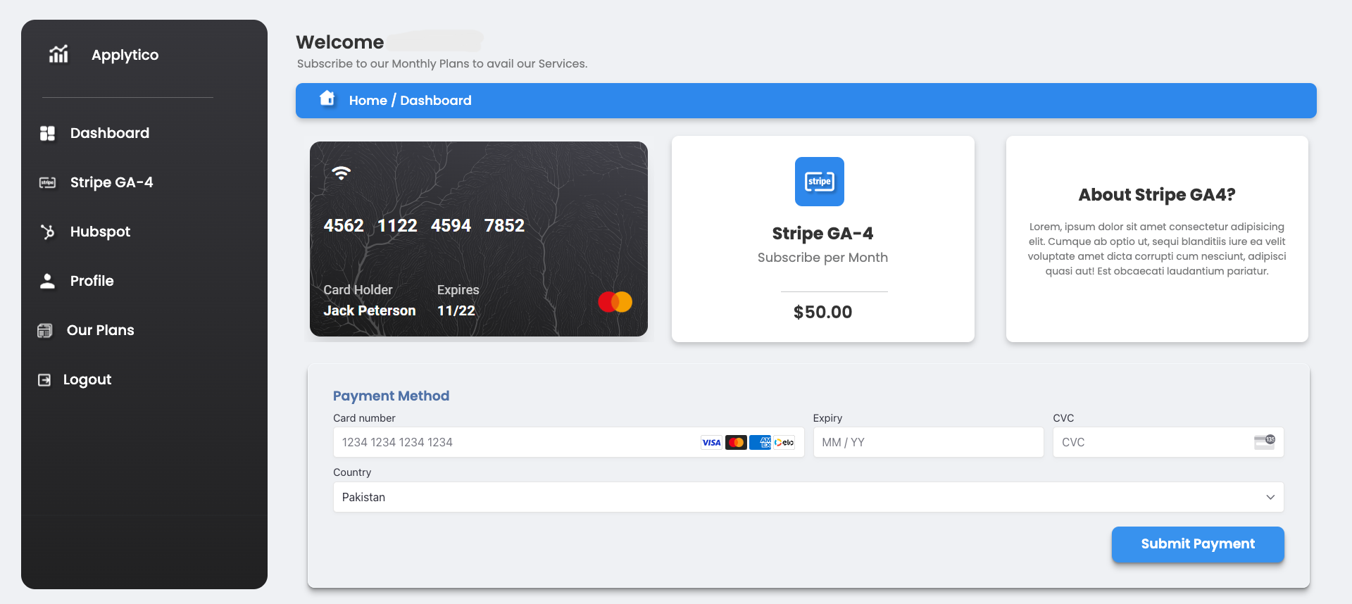 Stripe & GA4 Integration with Applytico Payment
